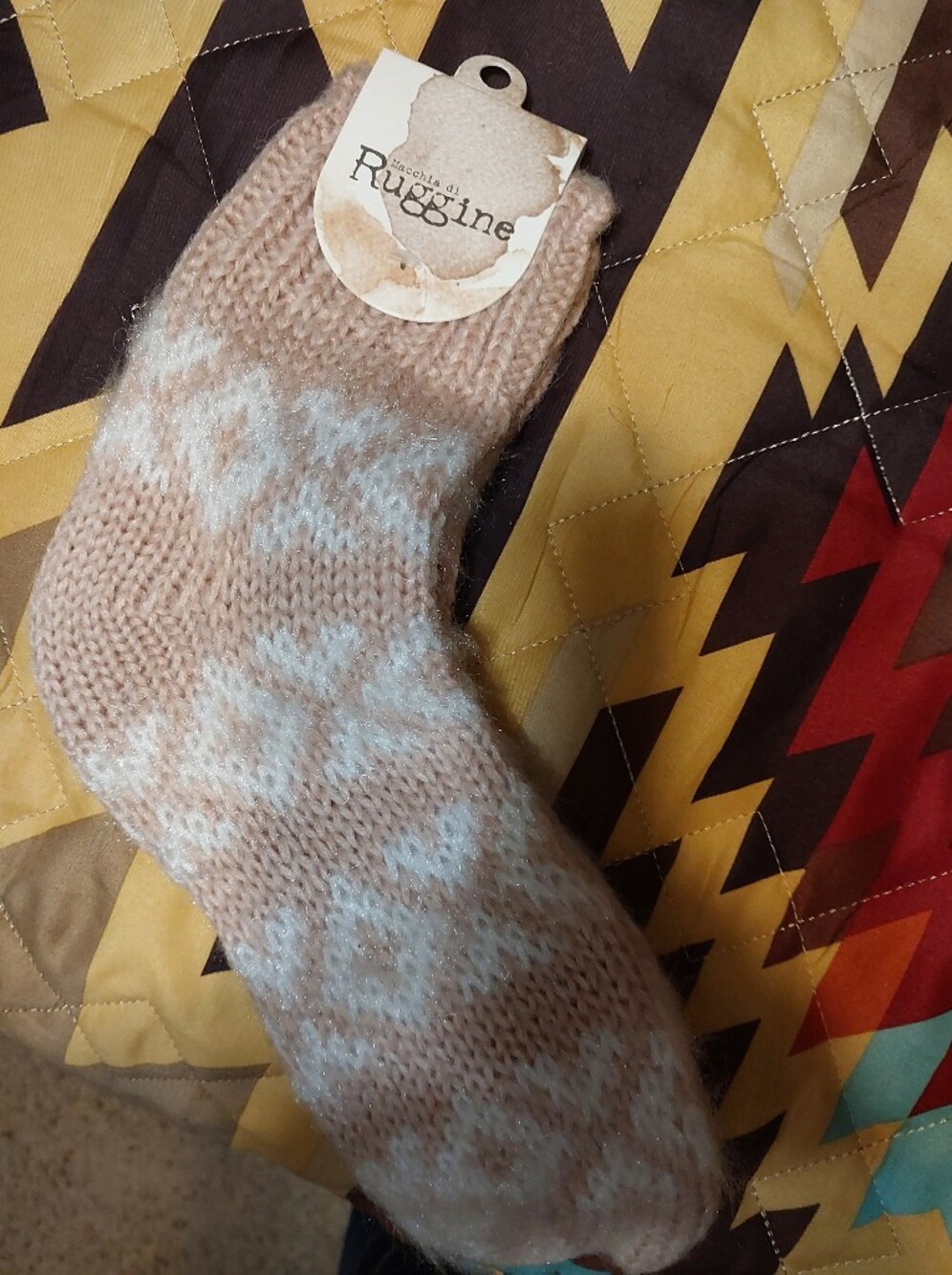 Women's Beige and White Knit Sweater Socks